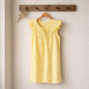J.Crew Yellow Eyelet Flutter Sleeve Dress Women's Size 6 Cottagecore  Prairie